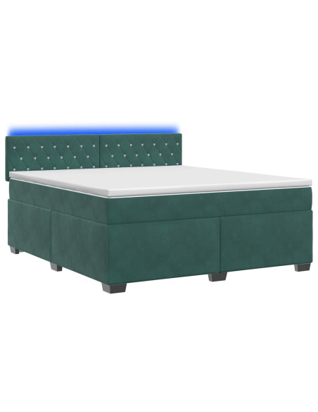 Letto con Box Spring, Materasso e LED Verde Scuro 140 x 200 cm