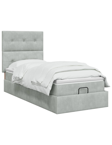 Letto ottomano con materasso Grigio Chiaro 90 x 190 cm Velluto