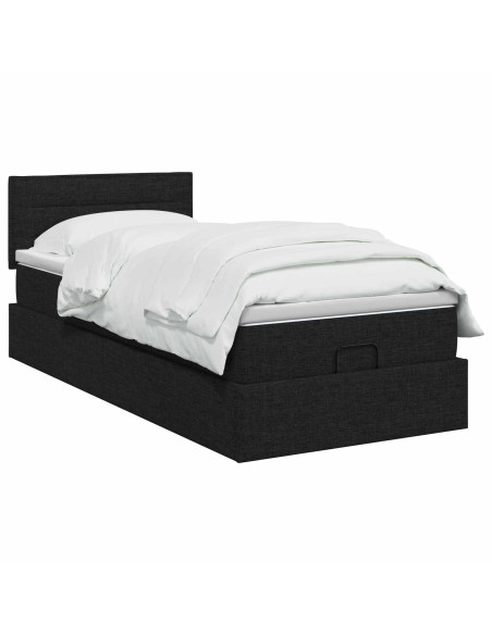 Letto Ottomano con Materasso e LED Nero 90 x 190 cm Tessuto
