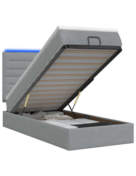 Letto Ottomano con Materasso e LED Grigio Chiaro 80 x 200 cm