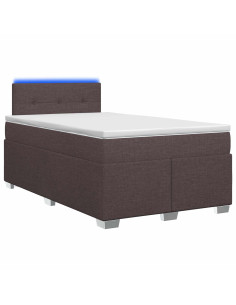 Letto con Box Spring, Materasso e LED Marrone Scuro Tessuto