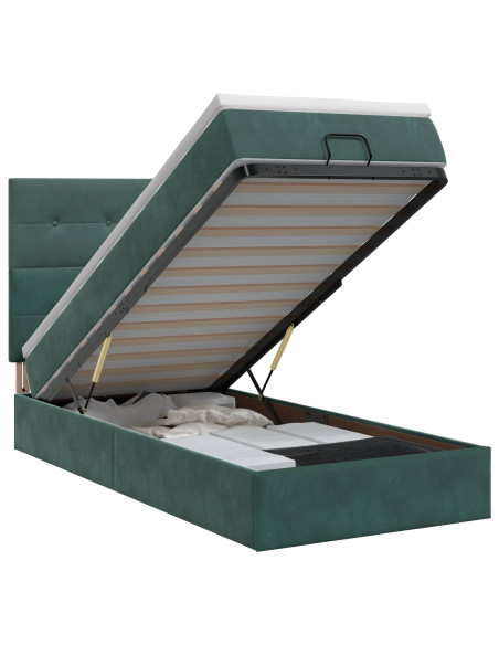 Letto ottomano con materasso Verde Scuro 80 x 200 cm Velluto