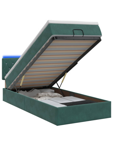 Letto Ottomano con Materasso e LED Verde Scuro 90 x 190 cm