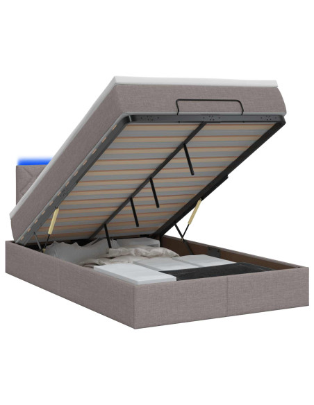 Letto Ottomano con Materasso e LED Tortora 120 x 200 cm Tessuto