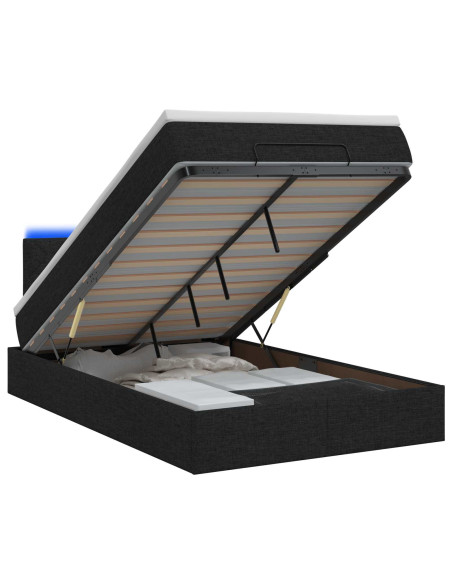 Letto Ottomano con Materasso e LED Nero 120 x 200 cm Tessuto