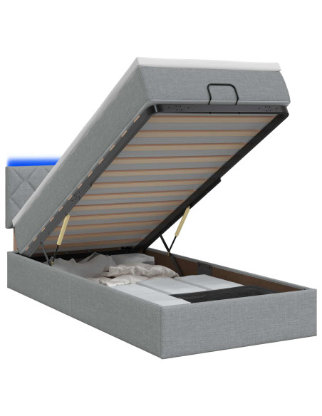 Letto Ottomano con Materasso e LED Grigio Chiaro 80 x 200 cm