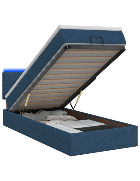 Letto Ottomano con Materasso e LED Blu 90 x 200 cm Tessuto