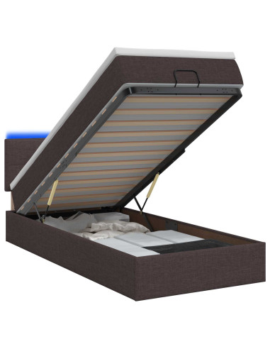 Letto Ottomano con Materasso e LED Marrone Scuro 90 x 190 cm