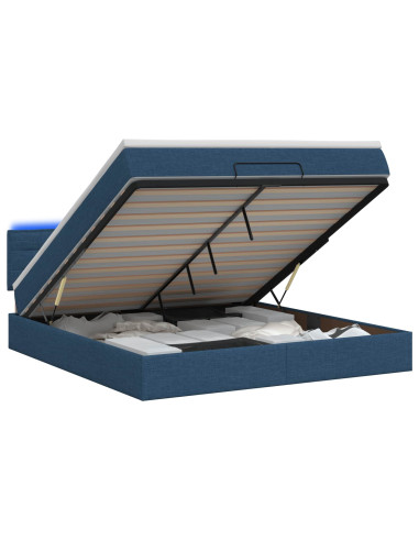 Letto Ottomano con Materasso e LED Blu 140 x 200 cm Tessuto