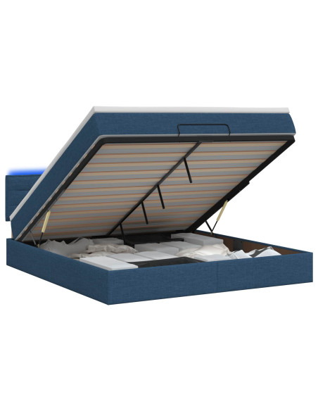 Letto Ottomano con Materasso e LED Blu 140 x 190 cm Tessuto