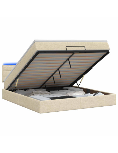Letto Ottomano con Materasso e LED Crema 140 x 190 cm Tessuto