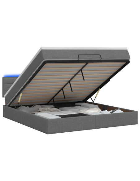 Letto Ottomano con Materasso e LED Grigio Scuro 140 x 190 cm