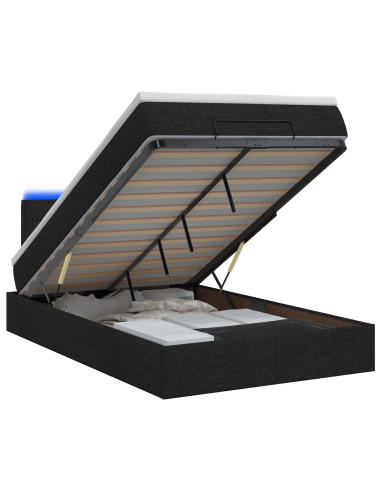 Letto Ottomano con Materasso e LED Nero 120 x 200 cm Tessuto