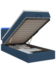 Letto Ottomano con Materasso e LED Blu 100 x 200 cm Tessuto