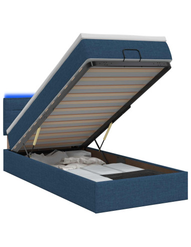 Letto Ottomano con Materasso e LED Blu 100 x 200 cm Tessuto