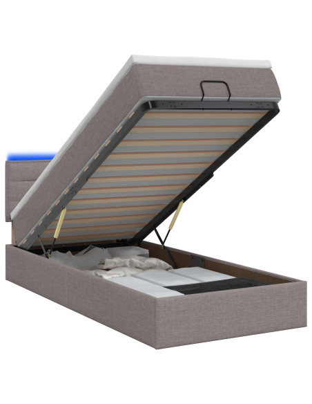 Letto Ottomano con Materasso e LED Tortora 80 x 200 cm Tessuto