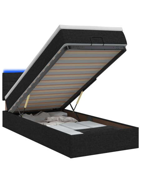 Letto Ottomano con Materasso e LED Nero 80 x 200 cm Tessuto