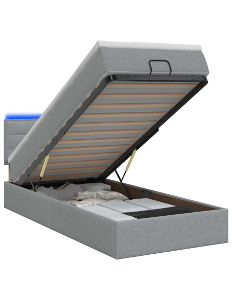 Letto Ottomano con Materasso e LED Grigio Chiaro 80 x 200 cm