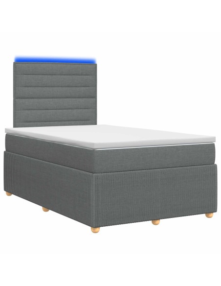 Letto Box Spring LED con Materasso Grigio Scuro 120 x 190 cm