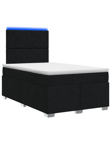 Letto Box Spring LED con Materasso Nero 120 x 190 cm Tessuto