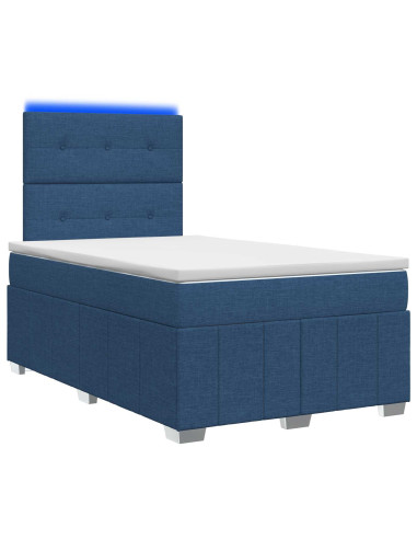 Letto Box Spring LED con Materasso Blu 120 x 190 cm Tessuto