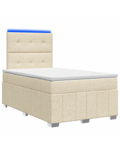 Letto Box Spring LED con Materasso Crema 120 x 190 cm Tessuto