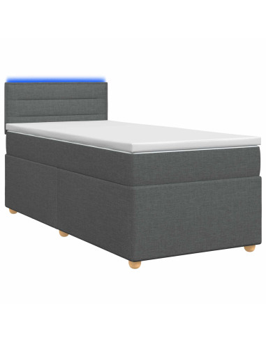 Letto con Box Spring, Materasso e LED Grigio Scuro 90 x 190 cm