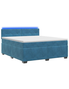 Letto con Box Spring, Materasso e LED Blu 140 x 200 cm Velluto