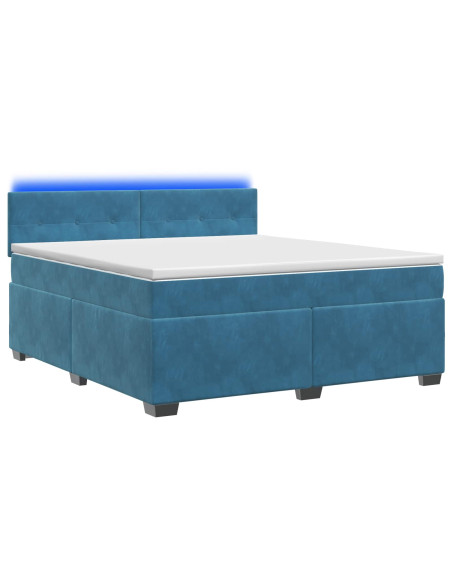 Letto con Box Spring, Materasso e LED Blu 140 x 190 cm Velluto