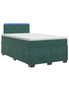 Letto con Box Spring, Materasso e LED Verde Scuro 120 x 200 cm