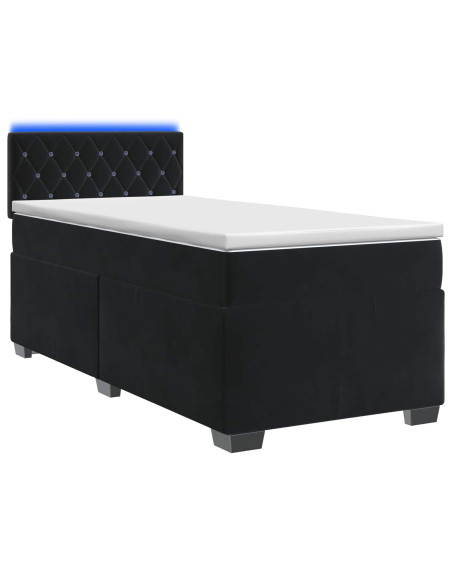 Letto con Box Spring, Materasso e LED Nero 90 x 190 cm Velluto