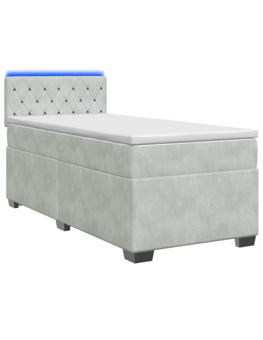 Letto con Box Spring, Materasso e LED Grigio Chiaro 90 x 190 cm