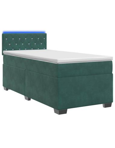 Letto con Box Spring, Materasso e LED Verde Scuro 80 x 200 cm