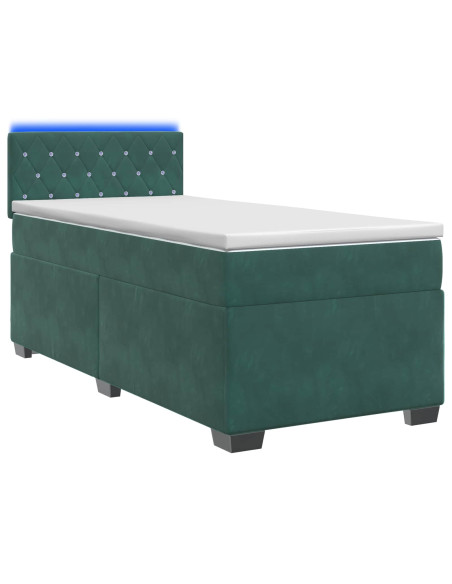 Letto con Box Spring, Materasso e LED Verde Scuro 80 x 200 cm