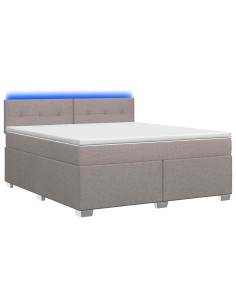Letto con Box Spring, Materasso e LED Tortora 160 x 200 cm