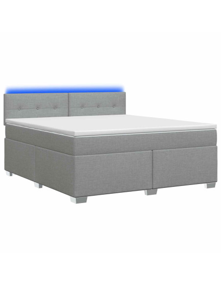 Letto con Box Spring, Materasso e LED Grigio Chiaro Tessuto