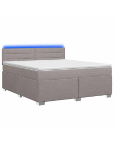 Letto con Box Spring, Materasso e LED Tortora 140 x 200 cm