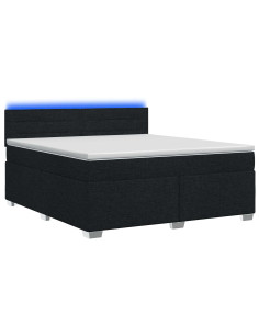 Letto con Box Spring, Materasso e LED Nero 140 x 200 cm Tessuto