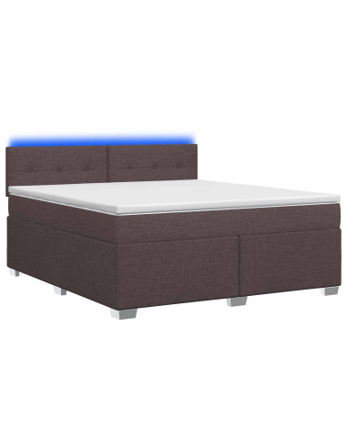 Letto con Box Spring, Materasso e LED Marrone Scuro Tessuto