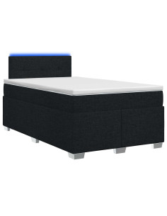 Letto con Box Spring, Materasso e LED Nero 120 x 200 cm Tessuto