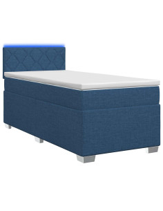 Letto con Box Spring, Materasso e LED Blu 100 x 200 cm Tessuto