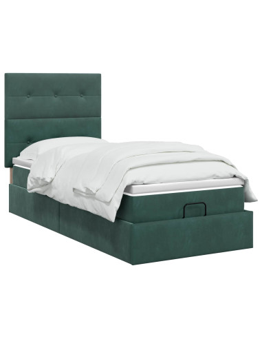 Letto ottomano con materasso Verde Scuro 90 x 190 cm Velluto