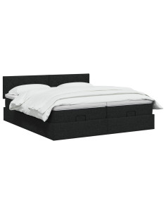 Letto Ottomano con Materasso e LED Nero 200 x 200 cm Tessuto 2