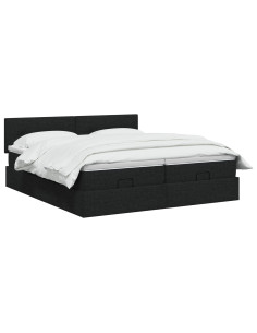 Letto Ottomano con Materasso e LED Nero 160 x 200 cm Tessuto 2