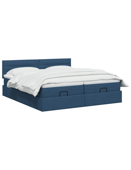 Letto Ottomano con Materasso e LED Blu 180 x 200 cm Tessuto