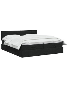 Letto Ottomano con Materasso e LED Nero 180 x 200 cm Tessuto 2