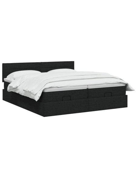 Letto Ottomano con Materasso e LED Nero 160 x 200 cm Tessuto