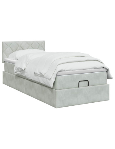 Letto Ottomano con Materasso e LED Grigio Chiaro 90 x 200 cm