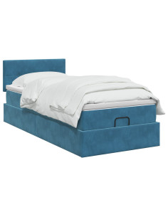 Letto Ottomano con Materasso e LED Blu scuro 90 x 200 cm 2