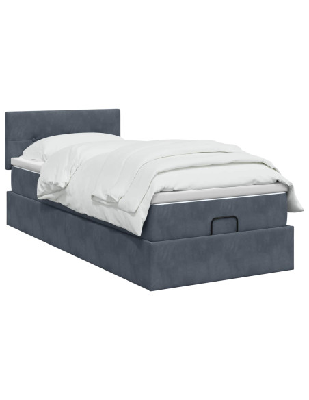 Letto Ottomano con Materasso e LED Grigio Scuro 90 x 200 cm